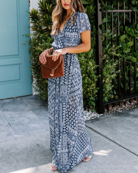 NAVY-PRINTED DRESS