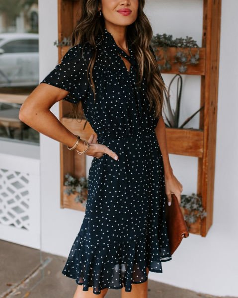 BLACK-POLKA-DOT DRESS