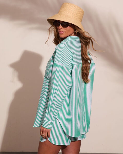 GREEN-WHITE-STRIPED SHIRT L - GREEN-WHITE-STRIPED