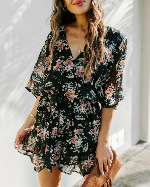 BLACK-FLORAL DRESS XL - BLACK-FLORAL