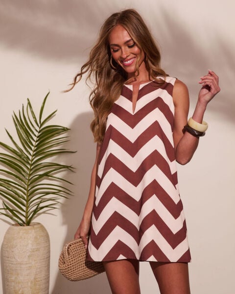 BROWN-WHITE-STRIPED DRESS