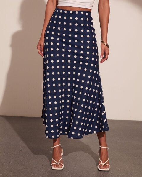 NAVY-WHITE-POLKADOT SKIRT XL - NAVY-WHITE-POLKADOT