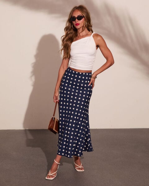 NAVY-WHITE-POLKADOT SKIRT XL - NAVY-WHITE-POLKADOT