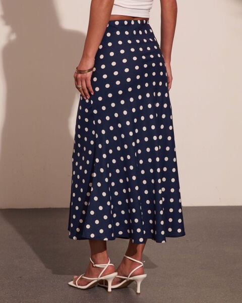 NAVY-WHITE-POLKADOT SKIRT XL - NAVY-WHITE-POLKADOT