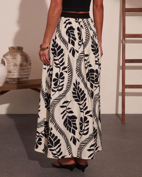 ECRU-BLACK-PRINTED SKIRT S - ECRU-BLACK-PRINTED