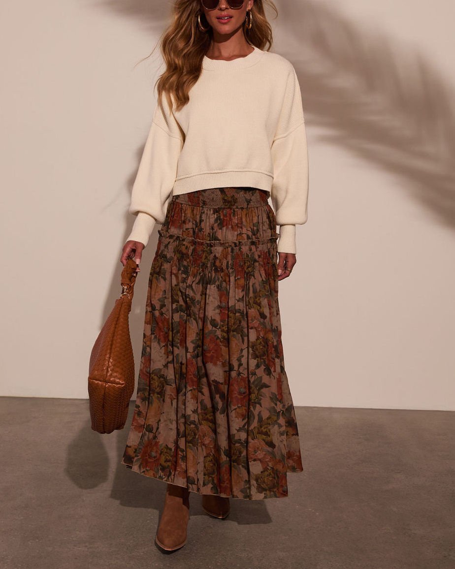 BROWN-FLORAL SKIRT