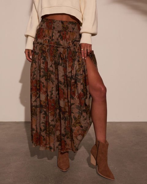 BROWN-FLORAL SKIRT