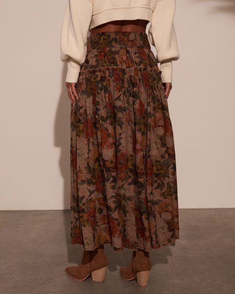 BROWN-FLORAL SKIRT