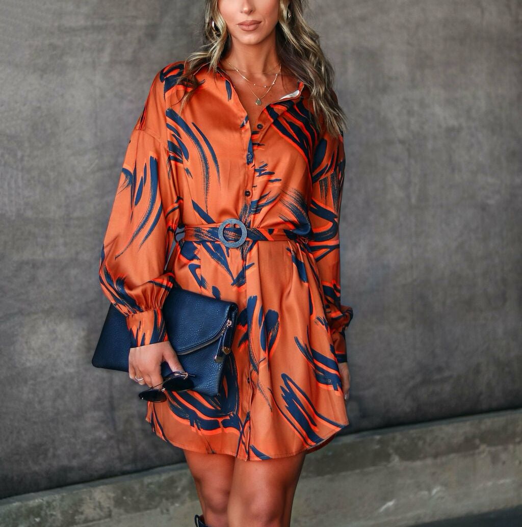 Dress Orange-Navy-Prınted Nd25079