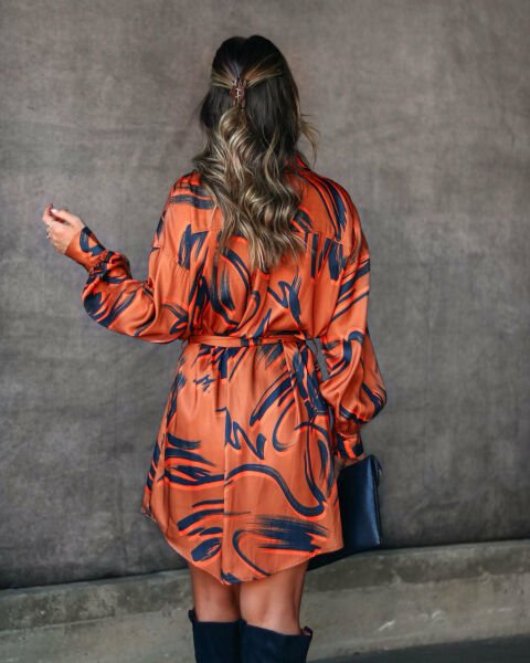 Dress Orange-Navy-Prınted Nd25079