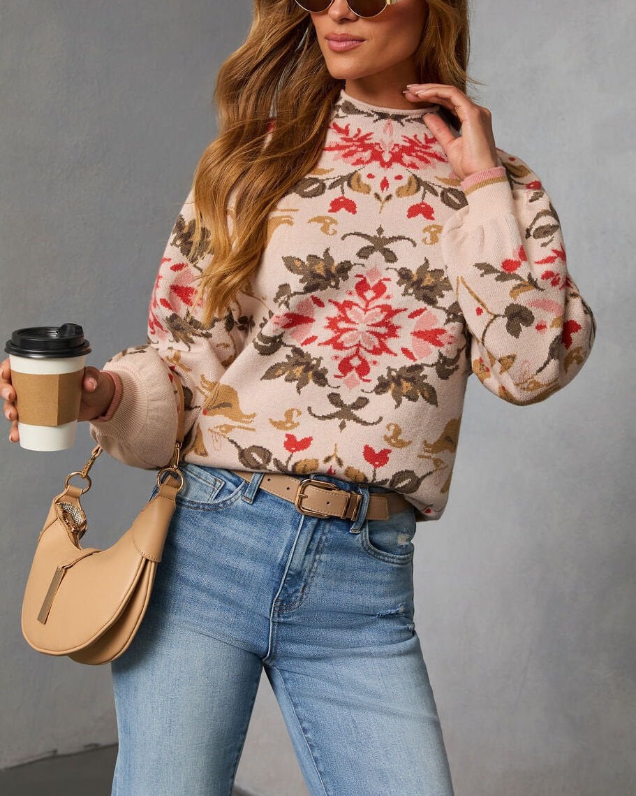 CREAM-RED-FLORAL SWEATER S - CREAM-RED-FLORAL