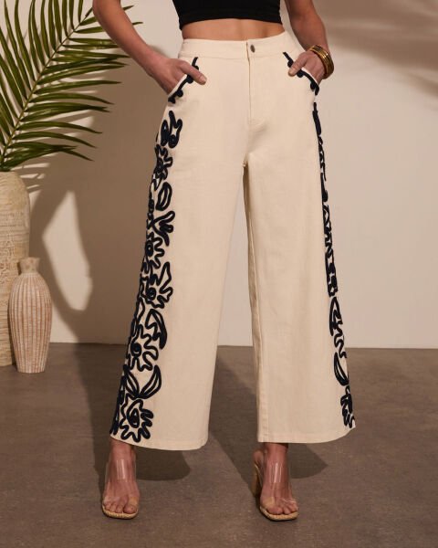 ECRU-BLACK JEANS PANTS