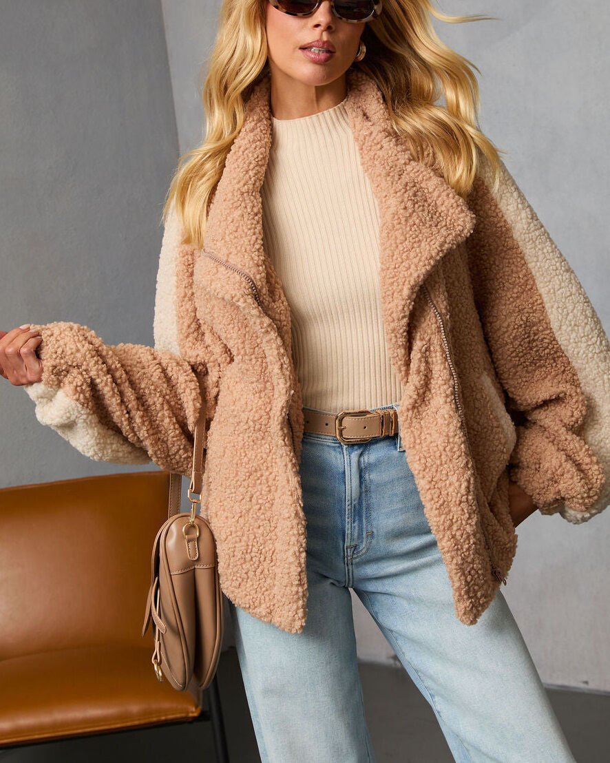 BEIGE-CAMEL FLEECE JACKET