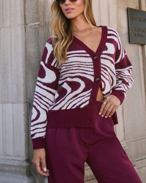 BURGUNDY-ECRU CARDIGANS