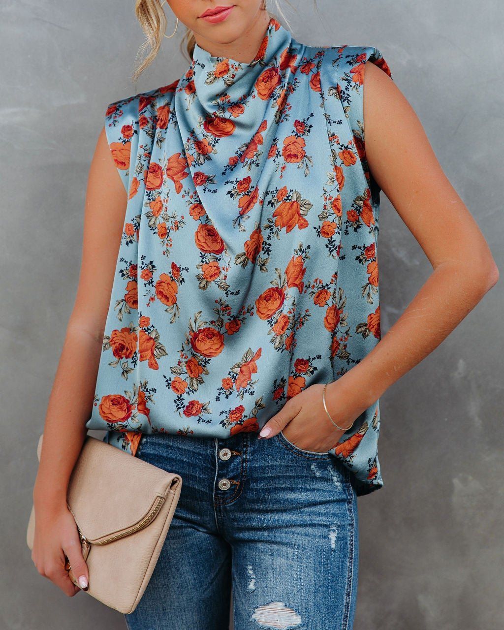 BLUE-FLORAL BLOUSE