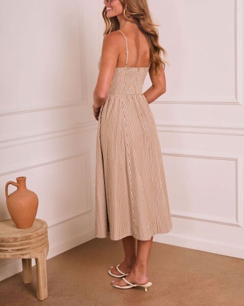 ECRU-LATTE-STRIPED DRESS XL - ECRU-LATTE-STRIPED