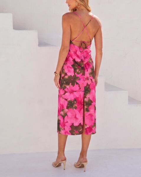 PINK-KHAKI-FLORAL DRESS S - PINK-KHAKI-FLORAL