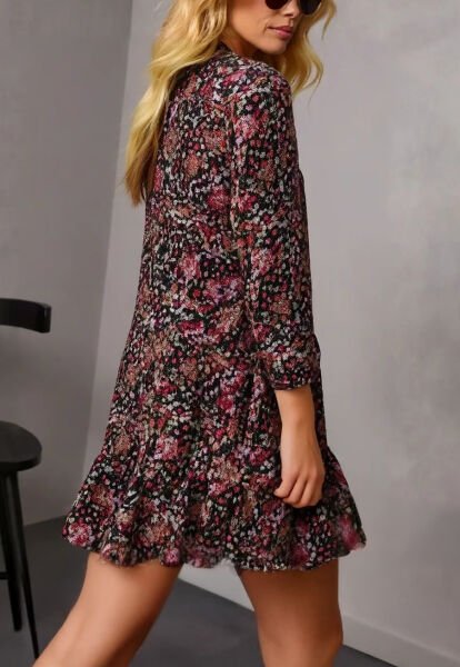 BLACK-FLORAL DRESS S - BLACK-FLORAL