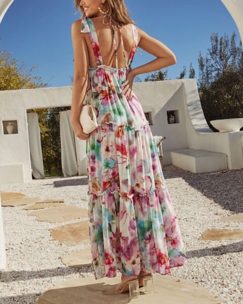 ECRU-PINK-FLORAL DRESS L - ECRU-PINK-FLORAL