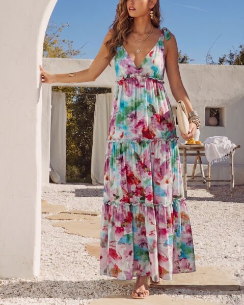 ECRU-PINK-FLORAL DRESS L - ECRU-PINK-FLORAL