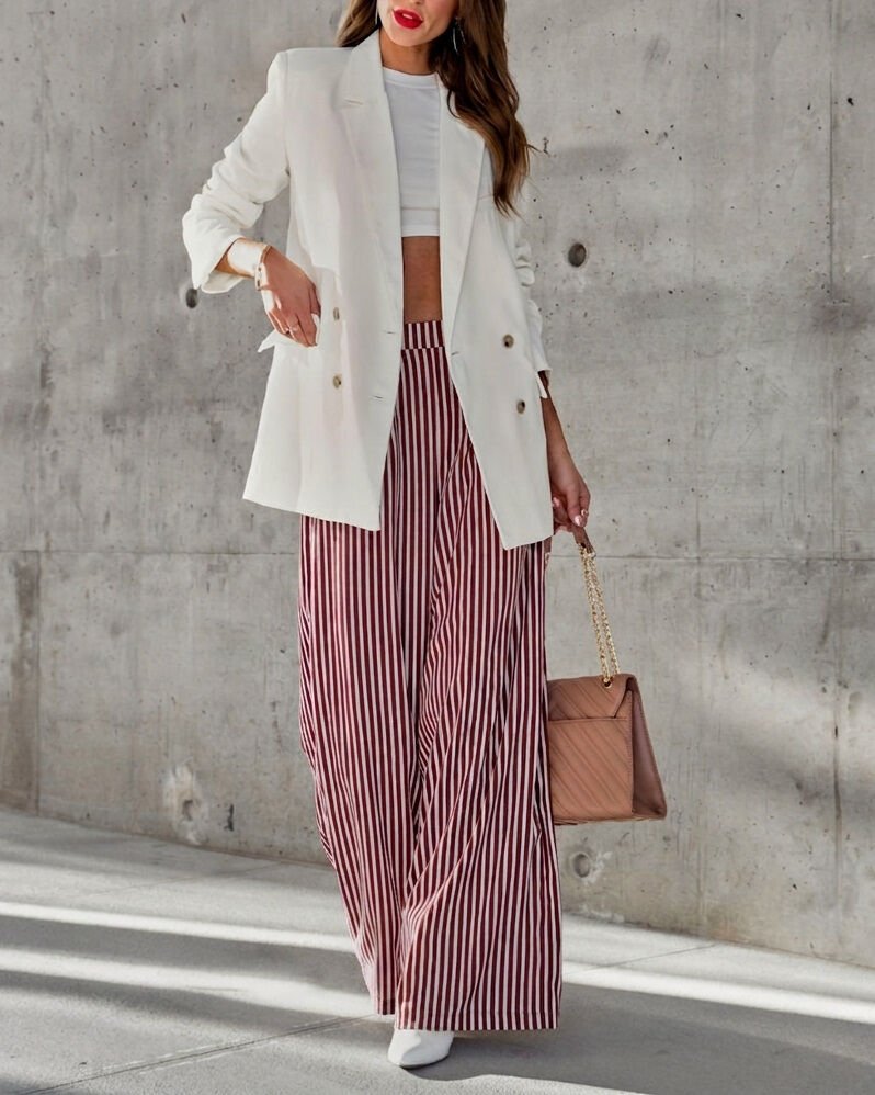 BURGUNDY-ECRU-STRIPED PANTS