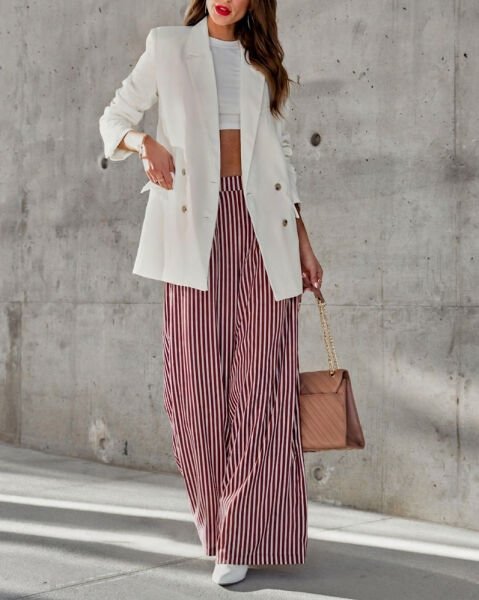 BURGUNDY-ECRU-STRIPED PANTS
