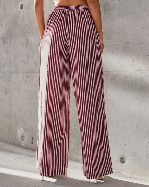 BURGUNDY-ECRU-STRIPED PANTS