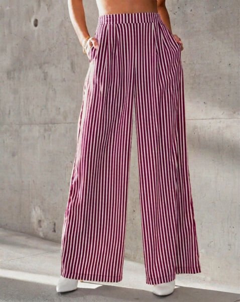 BURGUNDY-ECRU-STRIPED PANTS