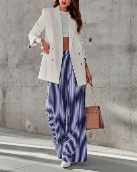 NAVY-ECRU-STRIPED PANTS