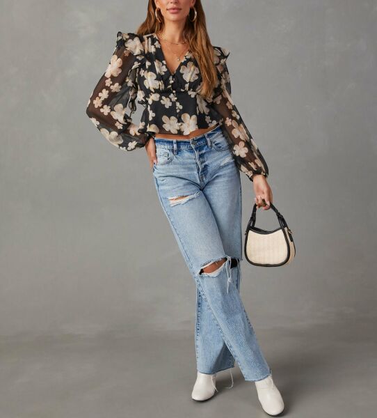 Black-Floral  Gömlek