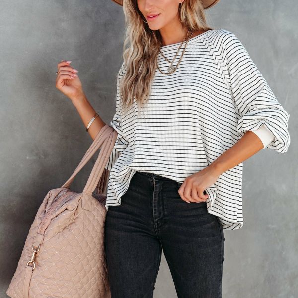 Ecru-Black-Strıped Sweat Gömlek