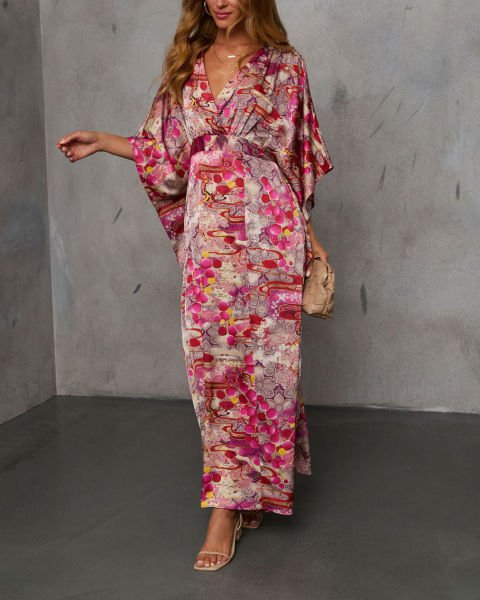 BURGUNDY-ECRU-PRINTED-DRESS