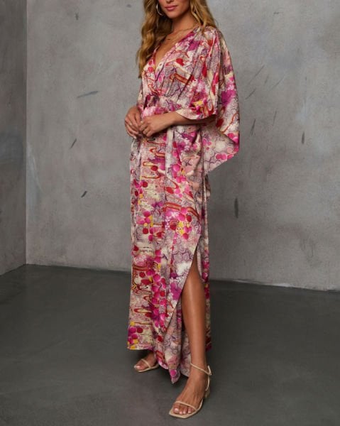 BURGUNDY-ECRU-PRINTED-DRESS