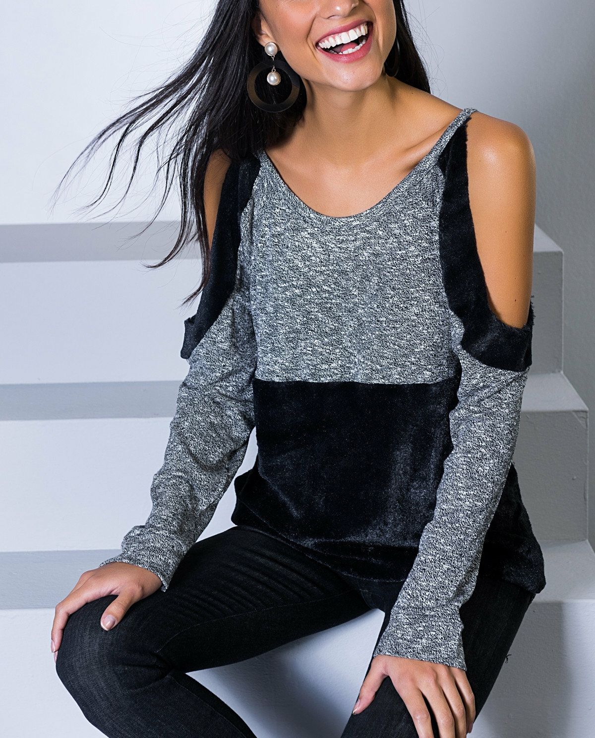 GREY-BLACK-BLOUSE