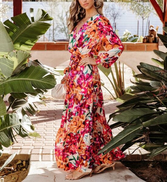 Dress Ecru-Pink-Floral Nd25192