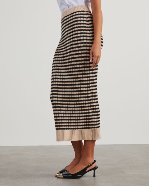 BEIGE-BLACK-STRIPED-SKIRT