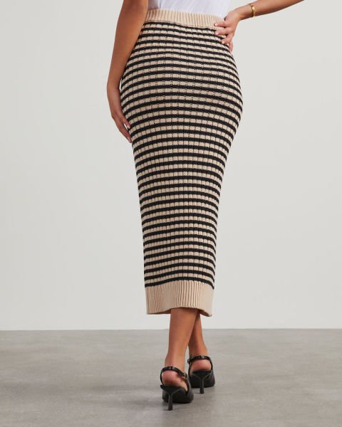 BEIGE-BLACK-STRIPED-SKIRT