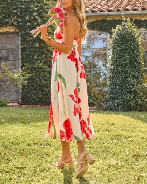 ECRU-RED-FLORAL DRESS