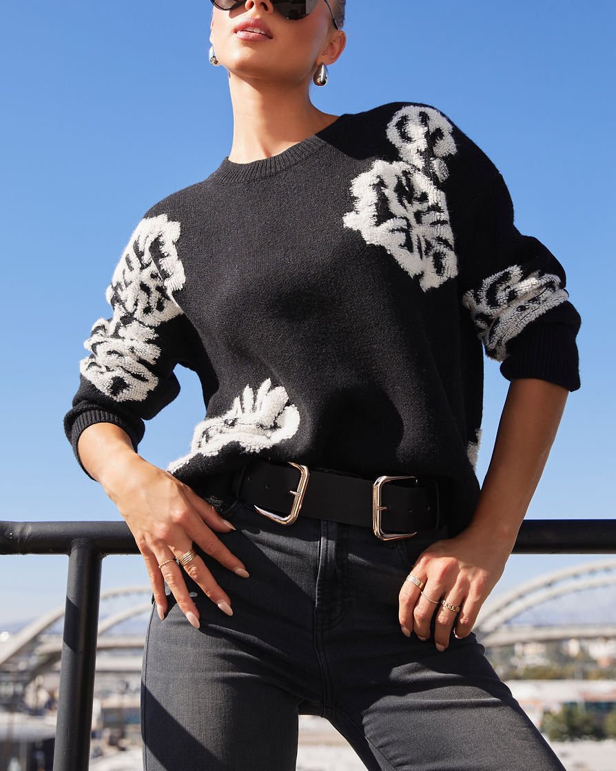 BLACK-ECRU-FLORAL-SWEATERS