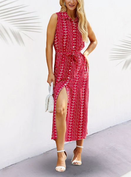 FUSCHIA-ECRU-PRINTED ELBİSE