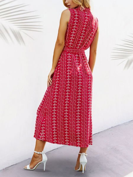 FUSCHIA-ECRU-PRINTED ELBİSE