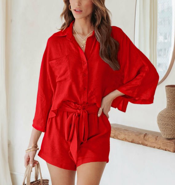 RED SHIRT-SHORT-SET