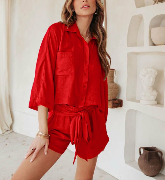 RED SHIRT-SHORT-SET