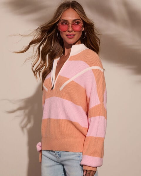 PINK-SALMON-STRIPED SWEATER