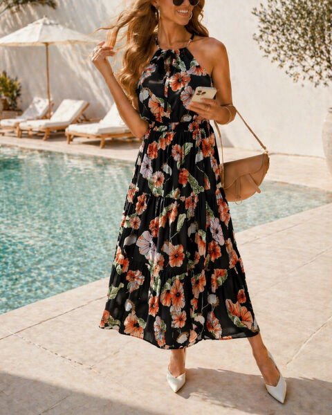 BLACK-FLORAL DRESS L - BLACK-FLORAL