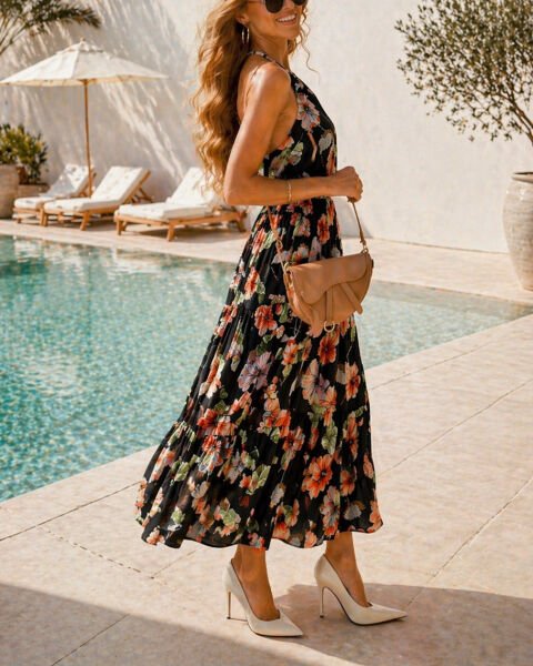 BLACK-FLORAL DRESS L - BLACK-FLORAL