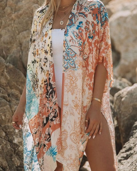 ECRU-TILE-FLORAL KİMONO