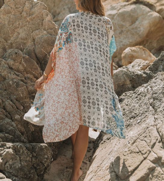ECRU-TILE-FLORAL KİMONO