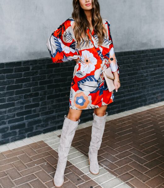 RED-FLORAL DRESS M - RED-FLORAL
