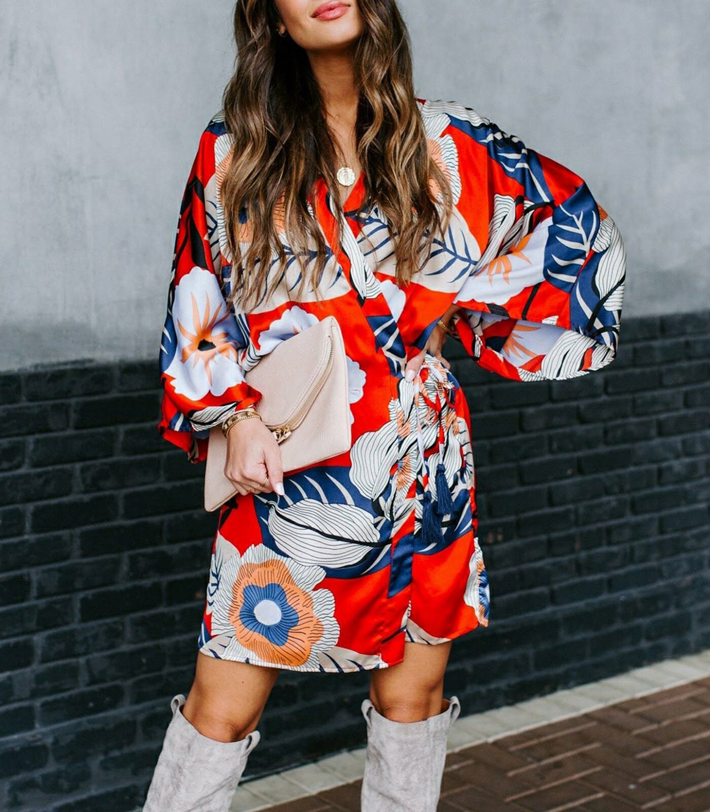 RED-FLORAL DRESS M - RED-FLORAL
